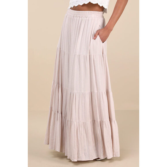 Lulus Dresses & Skirts - Lulus Sunset By The Sea Light Beige Embroidered Tiered Maxi Skirt - Size M
